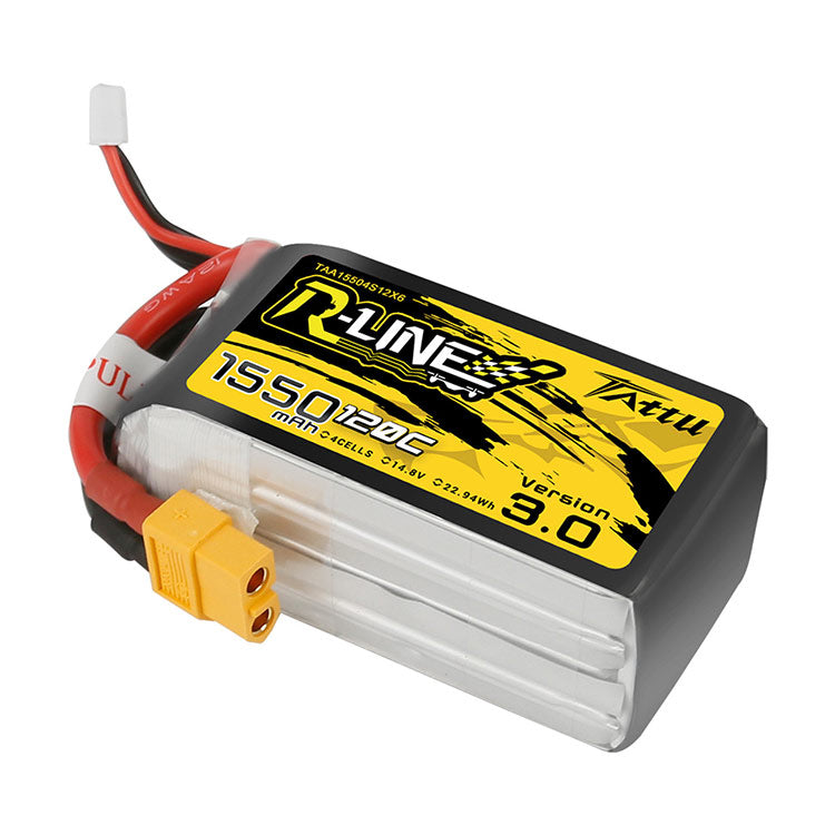 Tattu R-Line Version 3.0 1550mAh 14.8V 120C 4S1P Lipo Battery Pack With XT60 Plug Tattu R-Line Version 3.0 1550mAh 14.8V 120C 4S1P Lipo Battery Pack With XT60 Plug